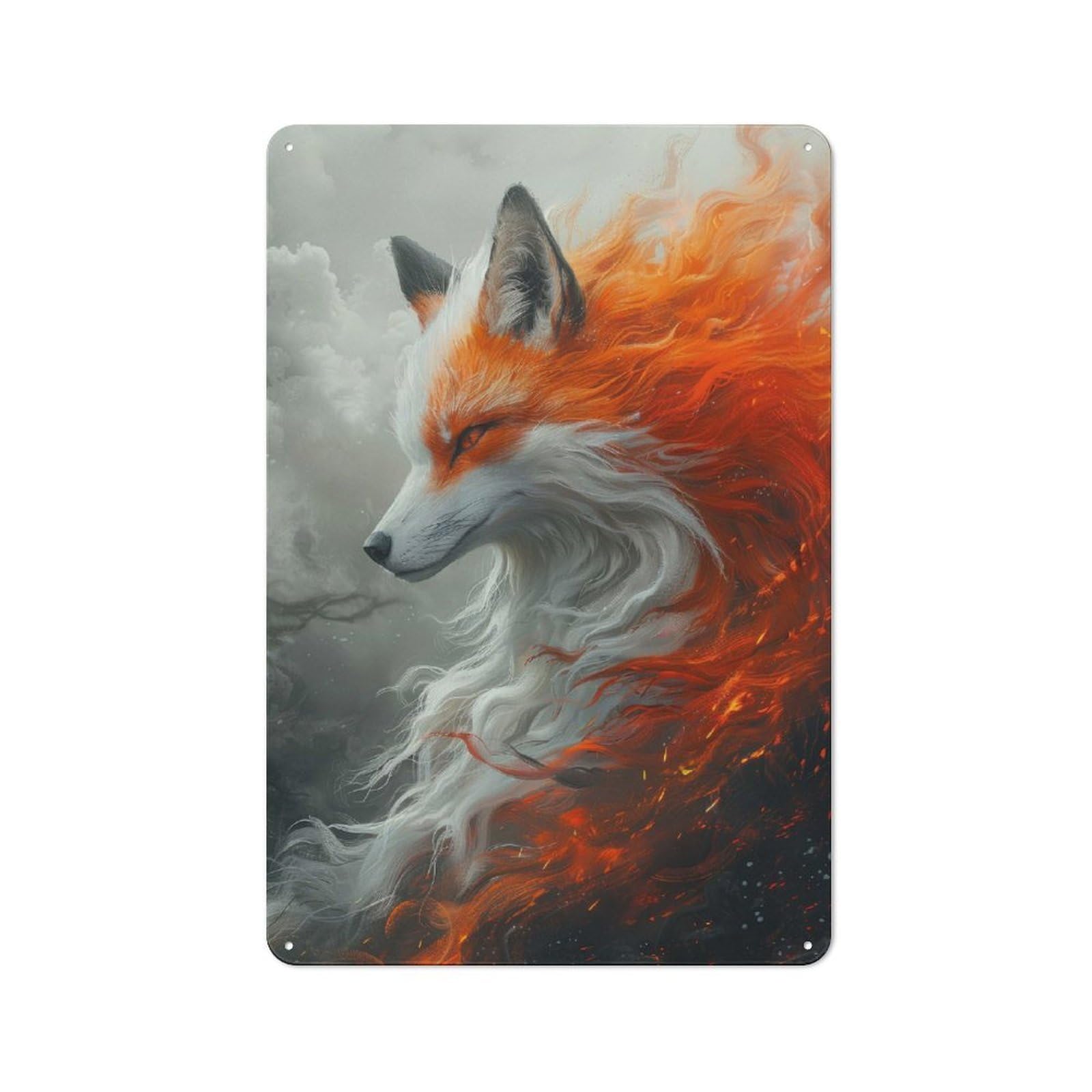Kitsune Red Fox Workshop Style Metal Wall Decor 30x20cm, Decorative Metal Plaque for Garage, Hobby Room, Office Or Man Cave