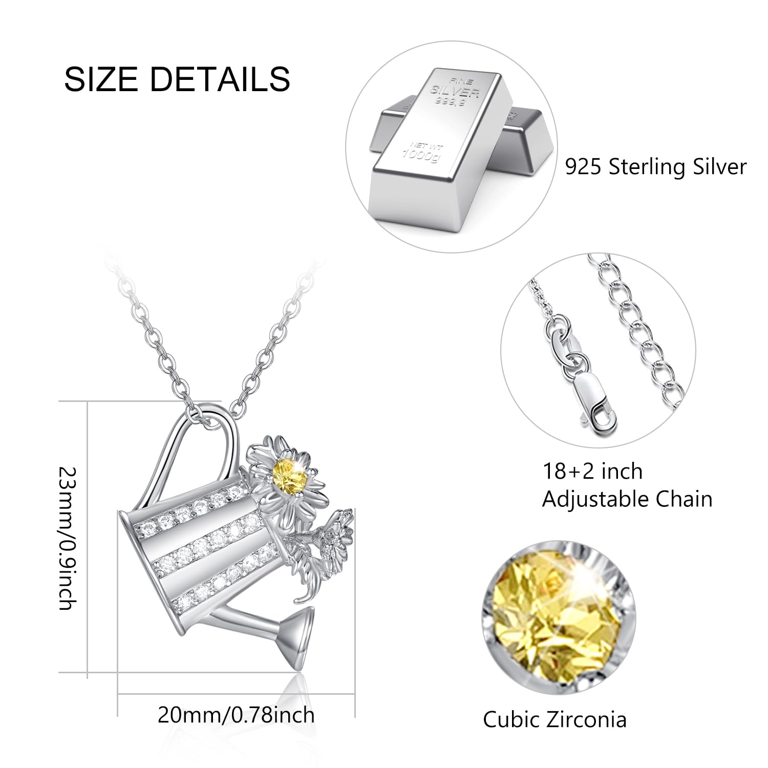 TANGPOET Daisy, collana da donna in argento sterling 925, annaffiatoio ciondolo, regalo di compleanno per il vostro fiorista, Argento sterling