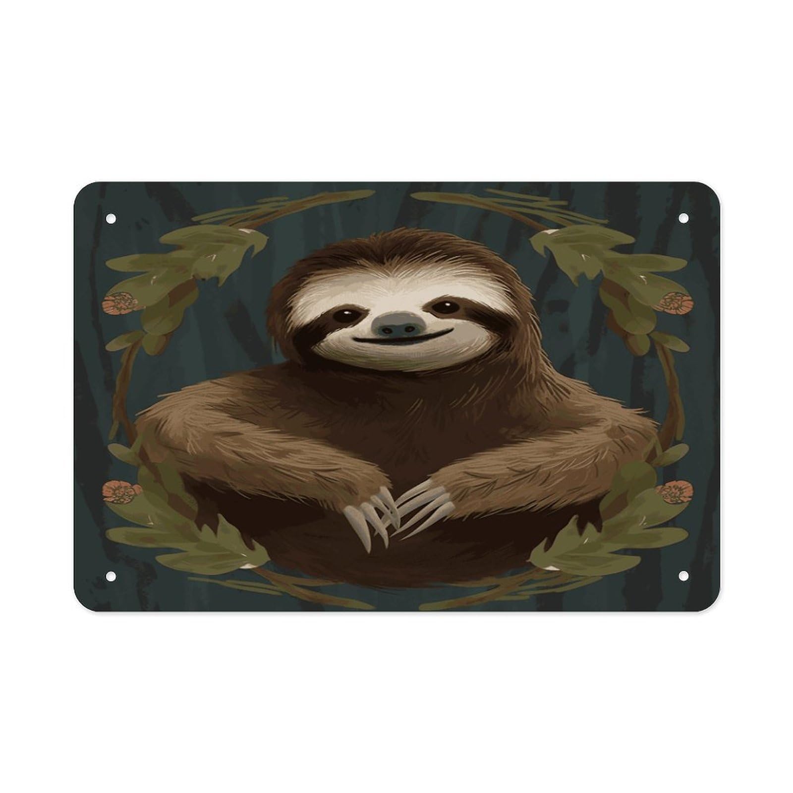 LDGSUPH Sloth Metal Tin Sign Wall Art Prints Folded Edge Iron Sheet Painting with Holes for Wall Prints Decorative Picture Metal Signboard Decor Painting Wall Decor
