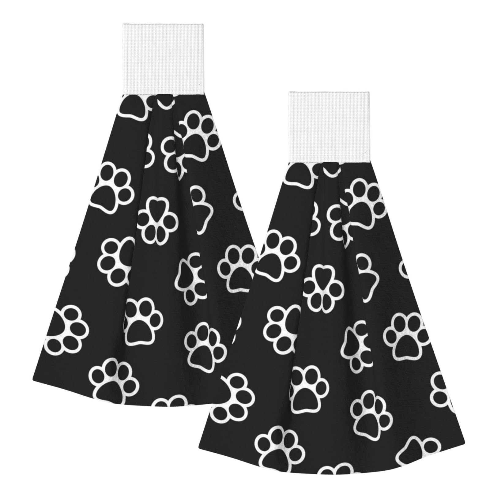 DOPKLNA Dog Paw Cat Paw Puppy Footprint, 2 Pcs Hanging Coral Fiber Hand Towels for Bathroom, Absorbent Kitchen Towels