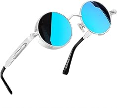 Joopin Lunettes de soleil Rondes Steampunk pour Hommes Femme Lunettes Hippies à Monture Métallique 100% UV Protection