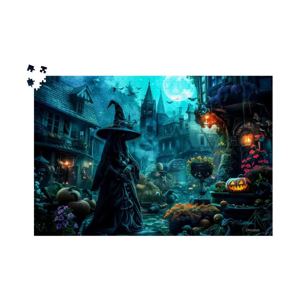 Mystical Town Witch Jigsaw Puzzle: 1000 Pieces Halloween Puzzle For Adults, Pumpkins And Flower Village, Spooky Game For Witch Lovers โ image 1