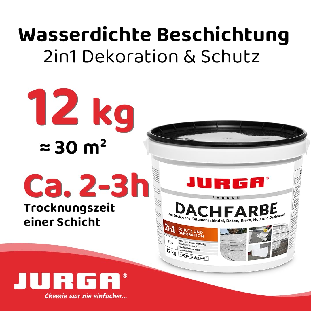 JURGA Dachfarbe 12 Kg Weiß 2 in 1 Deko & Schutz UV- und Witterungsbeständig
