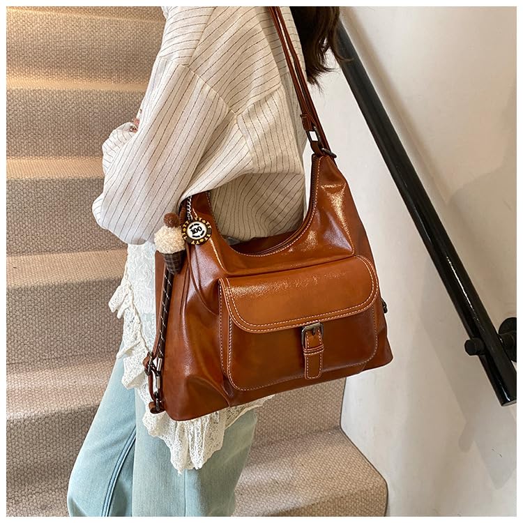Y2K Shoulder Bag, Slouchy Vegan Leather Hobo Bag, Trendy Brown Purse for Fall and Winter2