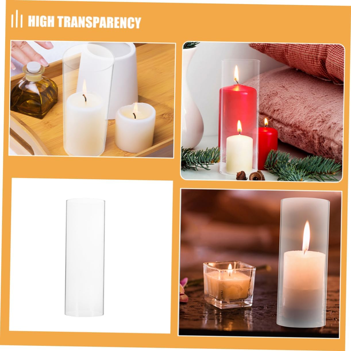 Glass Candle Holder Transparent Cylinder Shade for Open Flame Candles Wind Resistant Design for Wedding and Home Decor