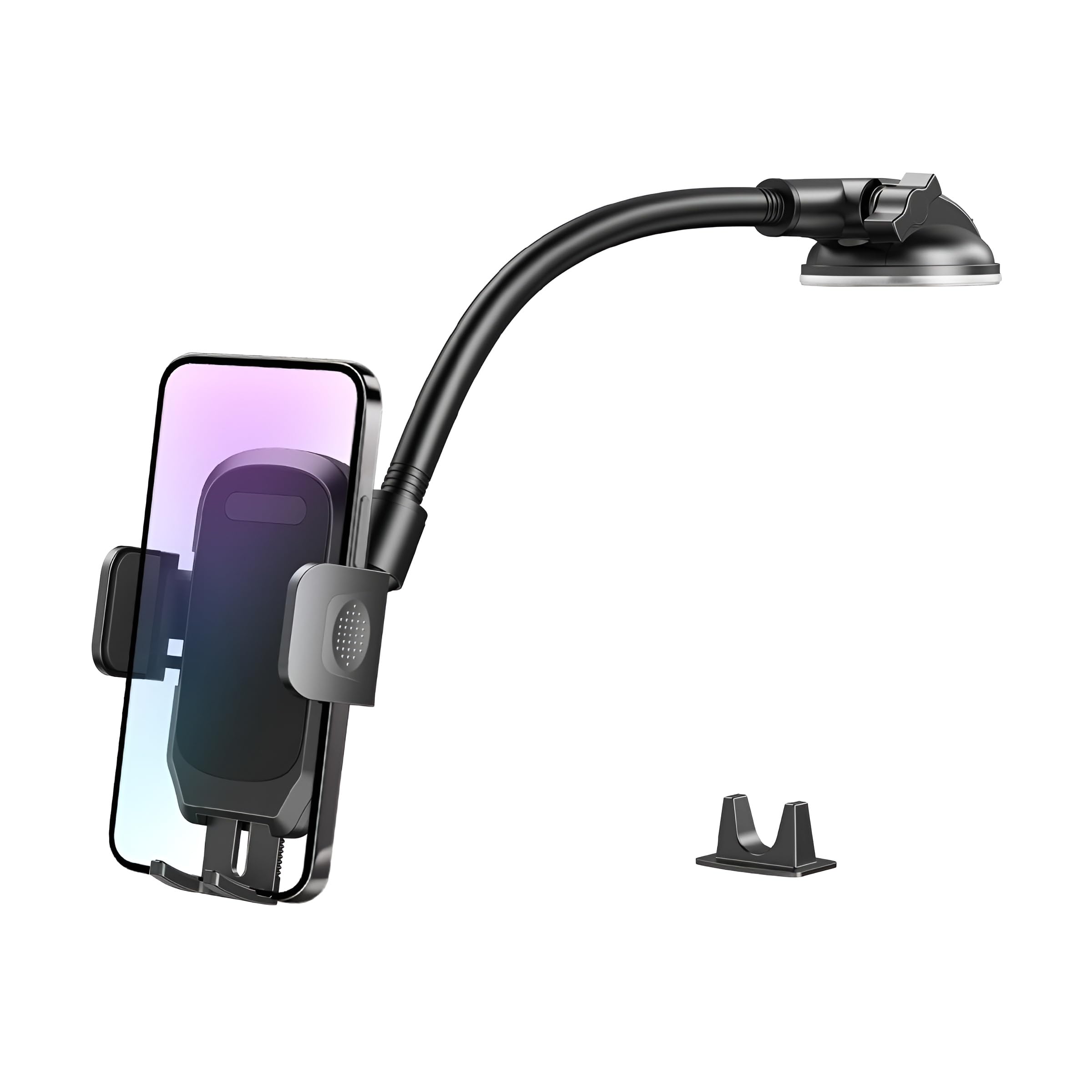 Zpana Supporto per telefono da auto, braccio lungo, rotazione a 360°, supporto per telefono cellulare con ventosa, anti-vibrazione, supporto per smartphone, universale, per SUV, camper, camion (nero)