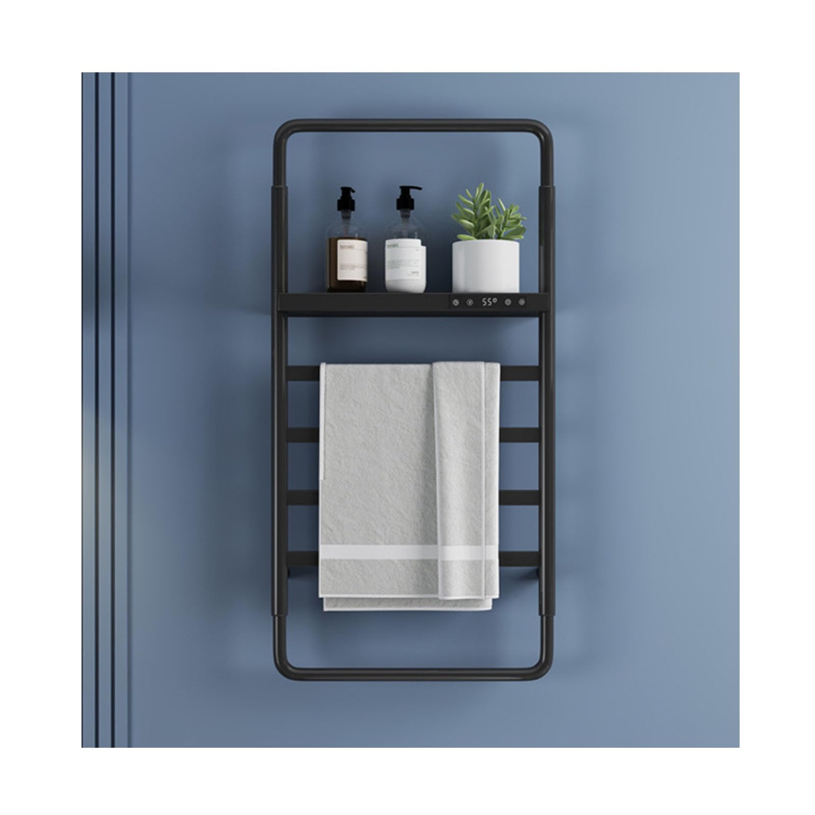 Toallero eléctrico Negro con calefacción - Barra de Secado de Acero Inoxidable para Montar en la Pared con Alambre Derecho y Estante Superior para radiador de baño - Calentador de Toallas EF