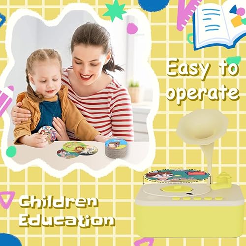 Miniatura 4 de Retysaz Fonógrafo para niños con 99 tarjetas, reproductor de música de cuentos para niños de 3 a 6 años, juguete sensorial musical para niños y