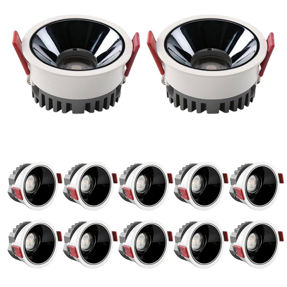 JKJZSALJ 12-Pack 3.2-Inch 5W,7W,9W Anti Glare Baffle Black Recessed Ceiling Led 3-Color Selectable 3000K-6000K Cri90+ Aluminum Anti-Glare Baffle Trim,7w-4000K