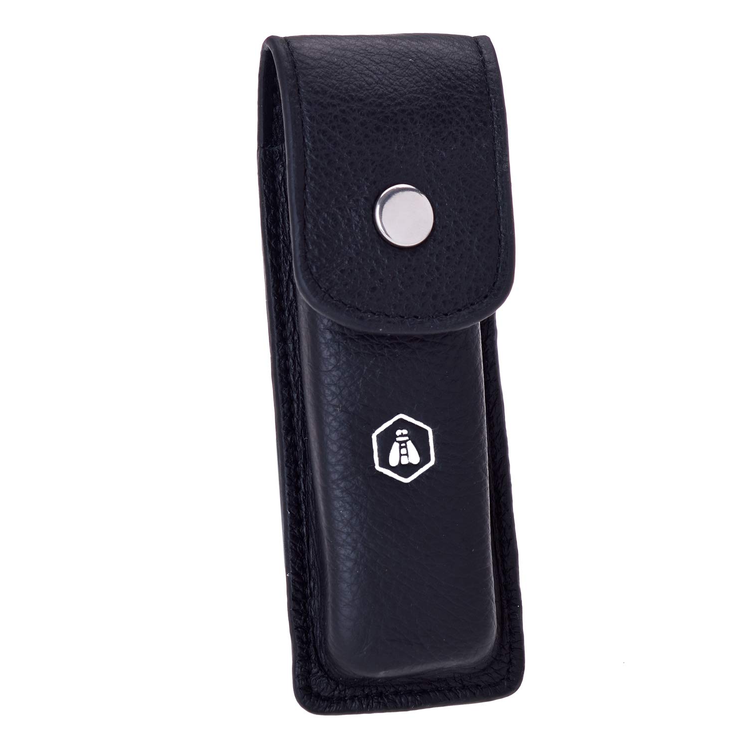LAGUIOLE - Cuchillo de Caza con Estuche de Cuero Negro - Mango de Madera de Pakka - Hoja 10,5 cm - Acero Inoxidable - castaño