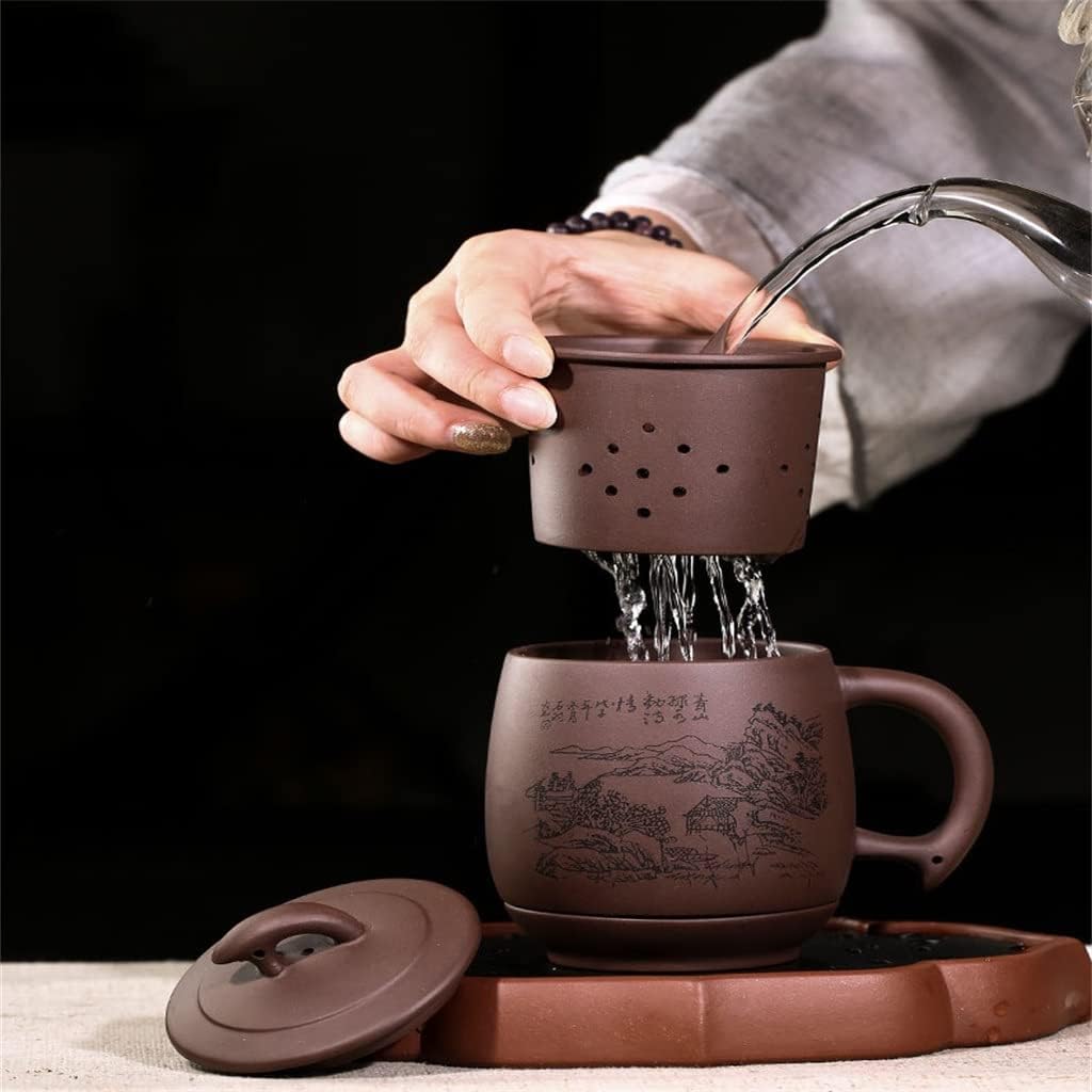 Grit Teacup Filter Yixing Clay Tea Cups Chinese Handmade Cup Lid Infuser