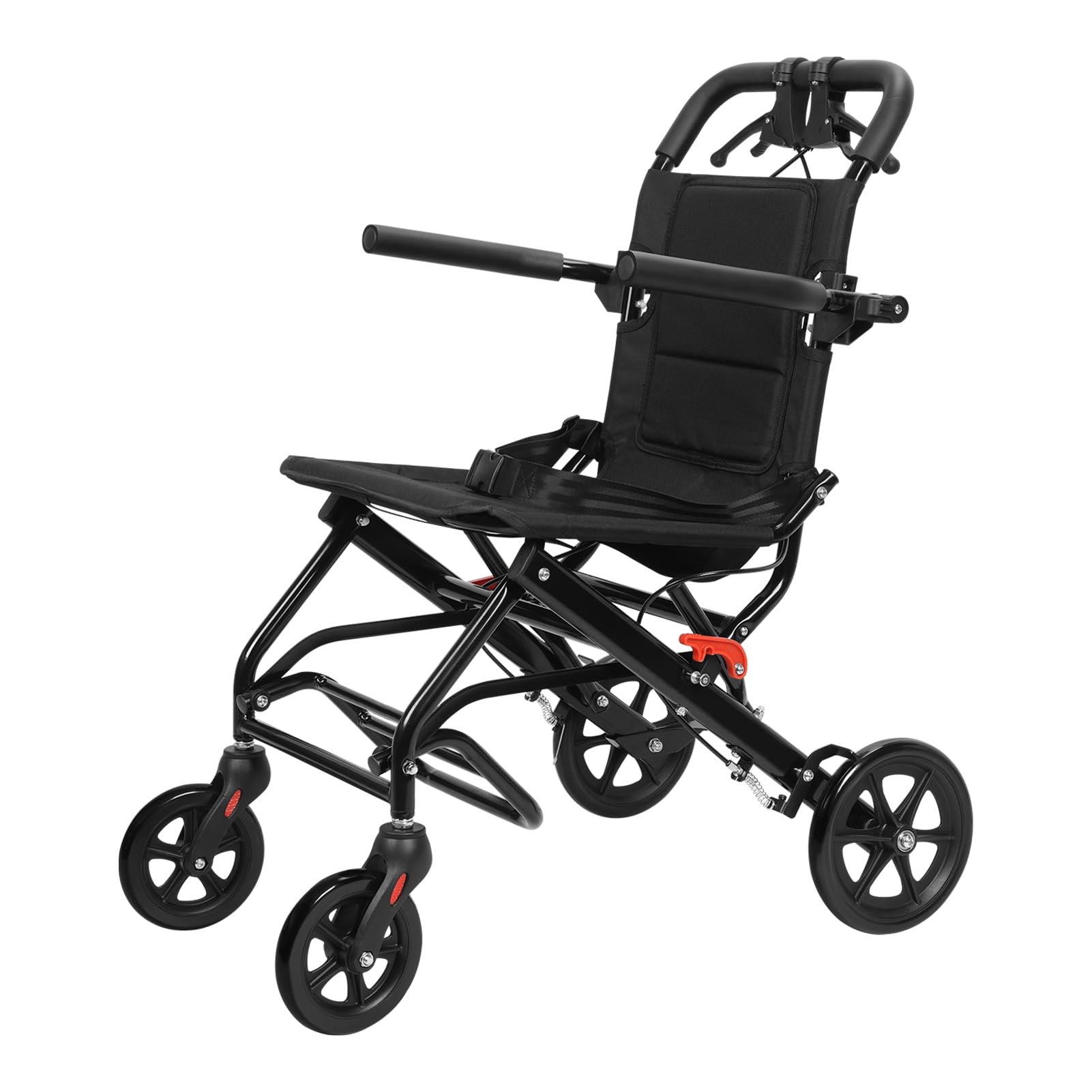 Leichter faltbarer Rollstuhl für Erwachsene – Transportstuhl mit 220 Pfund Kapazität, Rahmen aus Kohlenstoffstahl, Sicherheitsgurt, 360°-Vorderräder, Geländereifen, für Reisen B