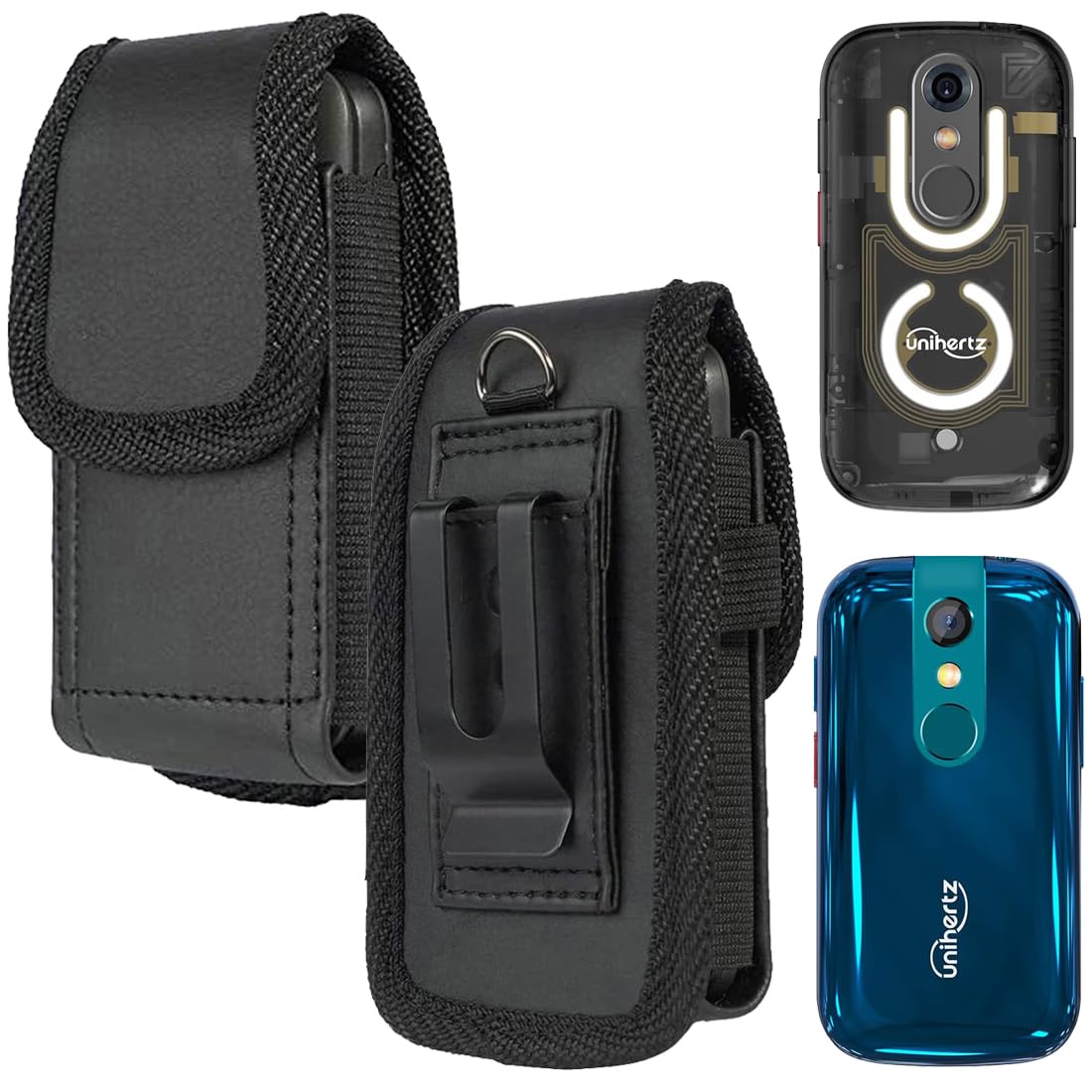 for Unihertz Tank Mini 1 / Jelly Star/Jelly 2 /Jelly Pro/Jelly 2E /Atom Phone Case, Protection Vegan Leather Wallet Holster with [Belt Metal Loop Clip] Magnetic Closure & Elastic Design