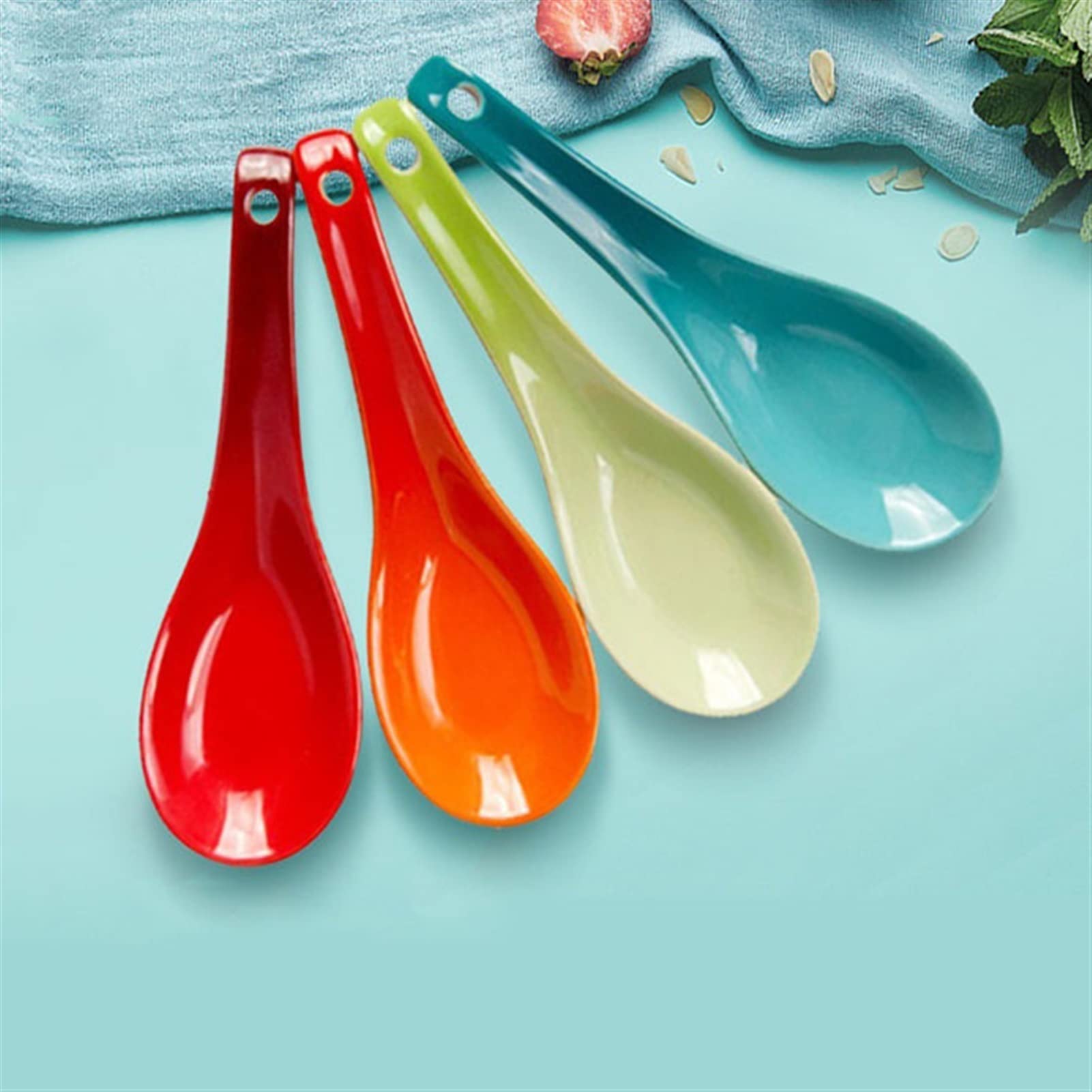 Serving Spoons Łyżki deserowe 4-częściowy chiński zestaw łyżek do zupy kamionkowa porcelanowa łyżka do ryżu z długim uchwytem Łyżka do zupy Łyżka obiadowa