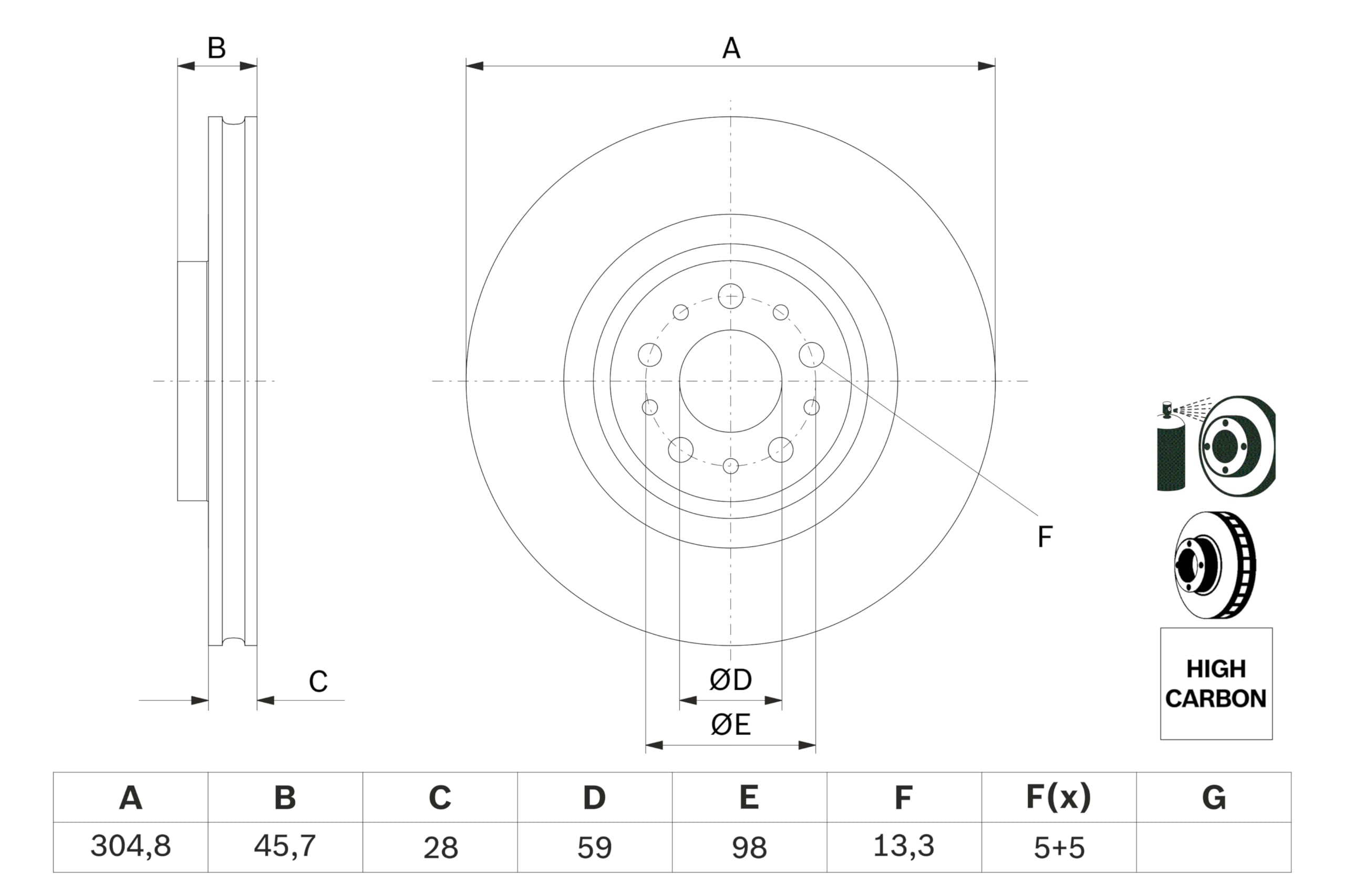 BOSCH Disco Freno BD1686 - Disco Freno Solido di 305mm - Asse Anteriore - Conforme al regolamento ECE-R90 - Lunga Durata, Anticorrosione Avanzata - 1 Disco
