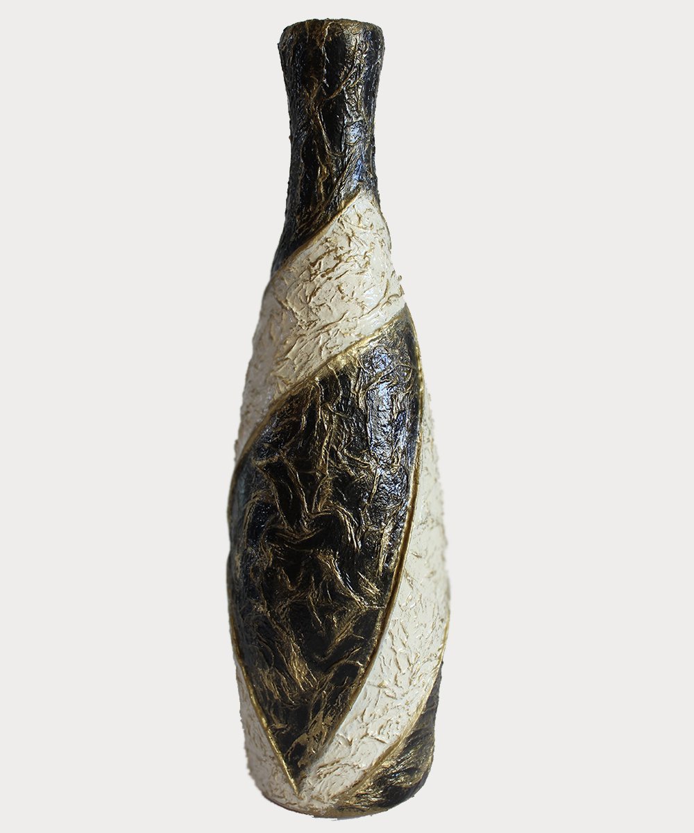 Black and White With Gold Pattern Bottle Vase For One Flower and Decor