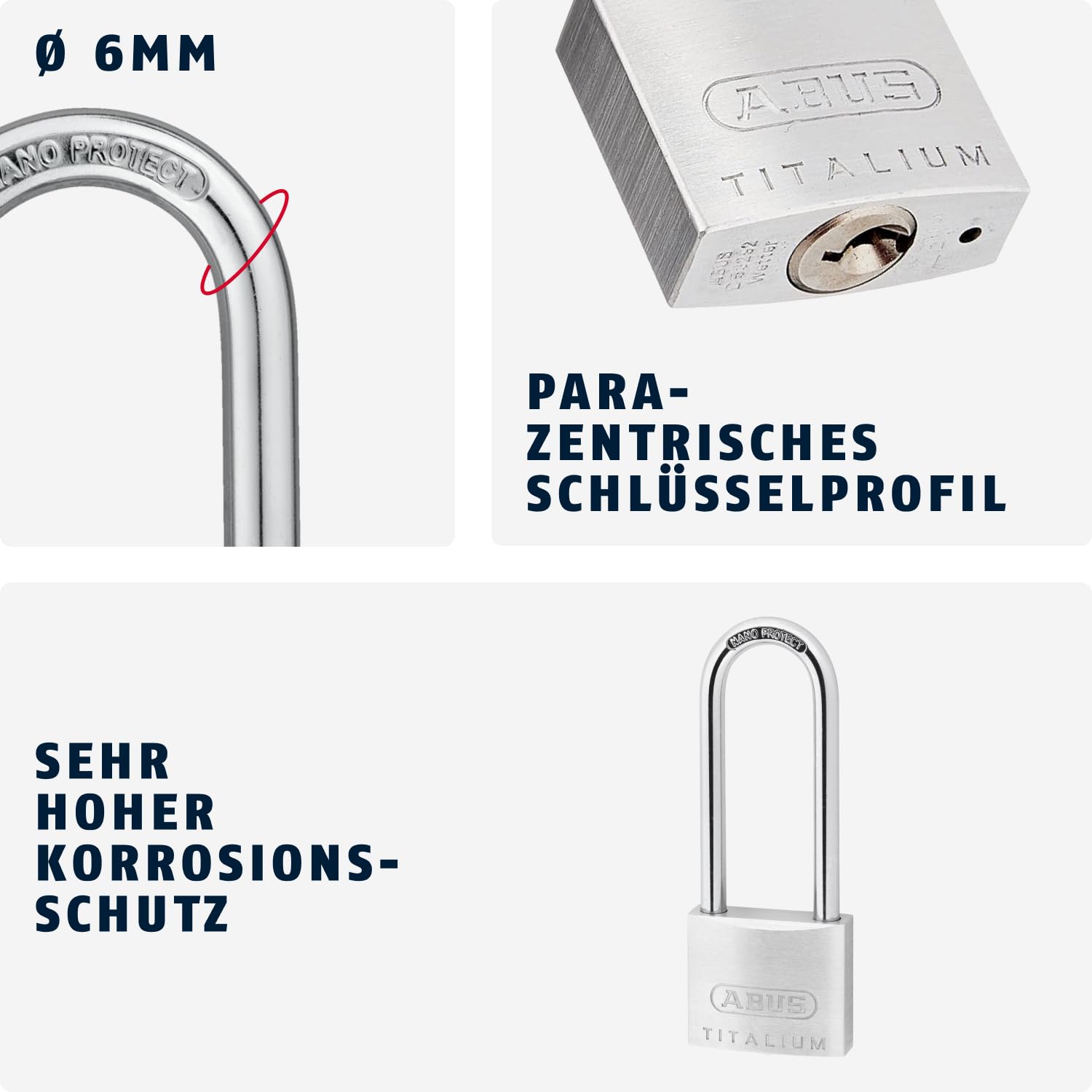 ABUS Lucchetto Titalium 64TI/40HB63 con Grillo Alto - Lucchetto con Corpo in Alluminio Speciale - Grillo in Acciaio Temprato - Livello di Sicurezza ABUS 5