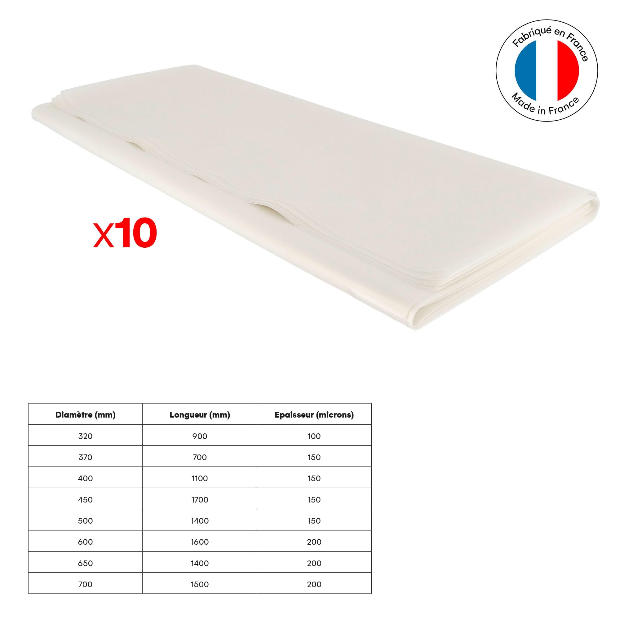 10 sacs Rotofor de récupération à copeaux et poussières de bois en plastique - Résistants - Transparents - Fabrication française - D. 500 MM X L. 1400 MM X ÉP. 150 MICRONS