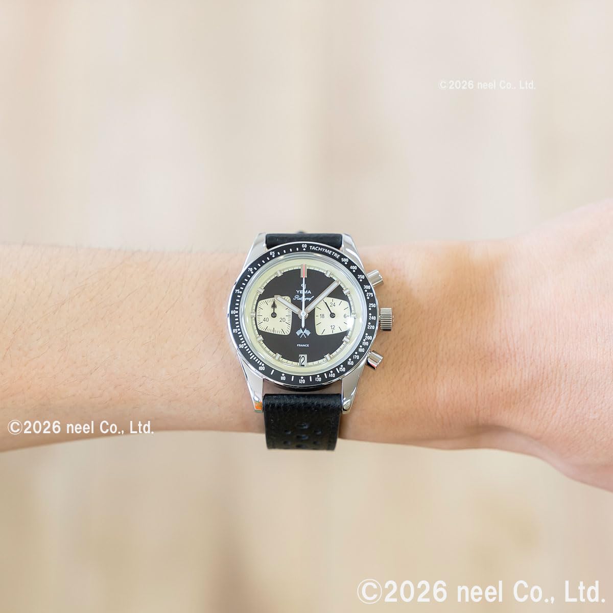 YEMA Rallygraf Reverse Panda Acero Híbrido Mecánico Cuarzo Cuero Negro Reloj Hombre, Negro , Correa