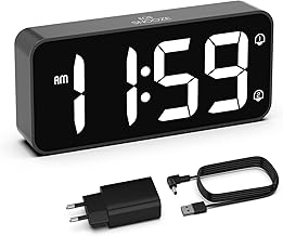 HOMVILLA Sveglia da Comodino, Sveglia Digitale con Led Numeri Grandi, 0-100% Dimmer, 90-120 dB Volume, 2 Allarmi, 12/24H, Snooze, Porta di Ricarica USB (Adapter Incluse), Nero