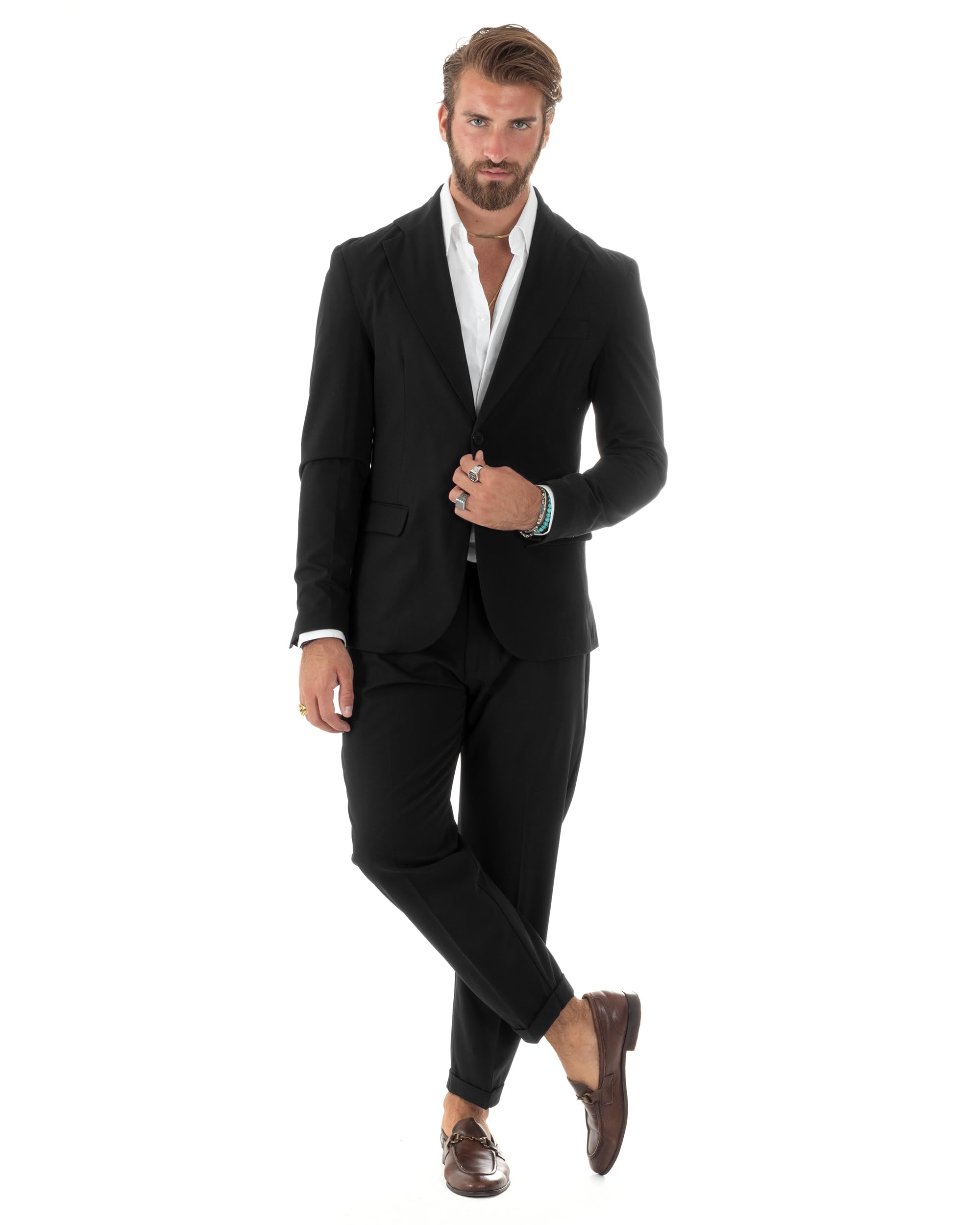 Abito Uomo Monopetto Vestito Viscosa Completo Giacca Pantaloni Elegante Casual Slim Fit Tinta Unita Vari Colori