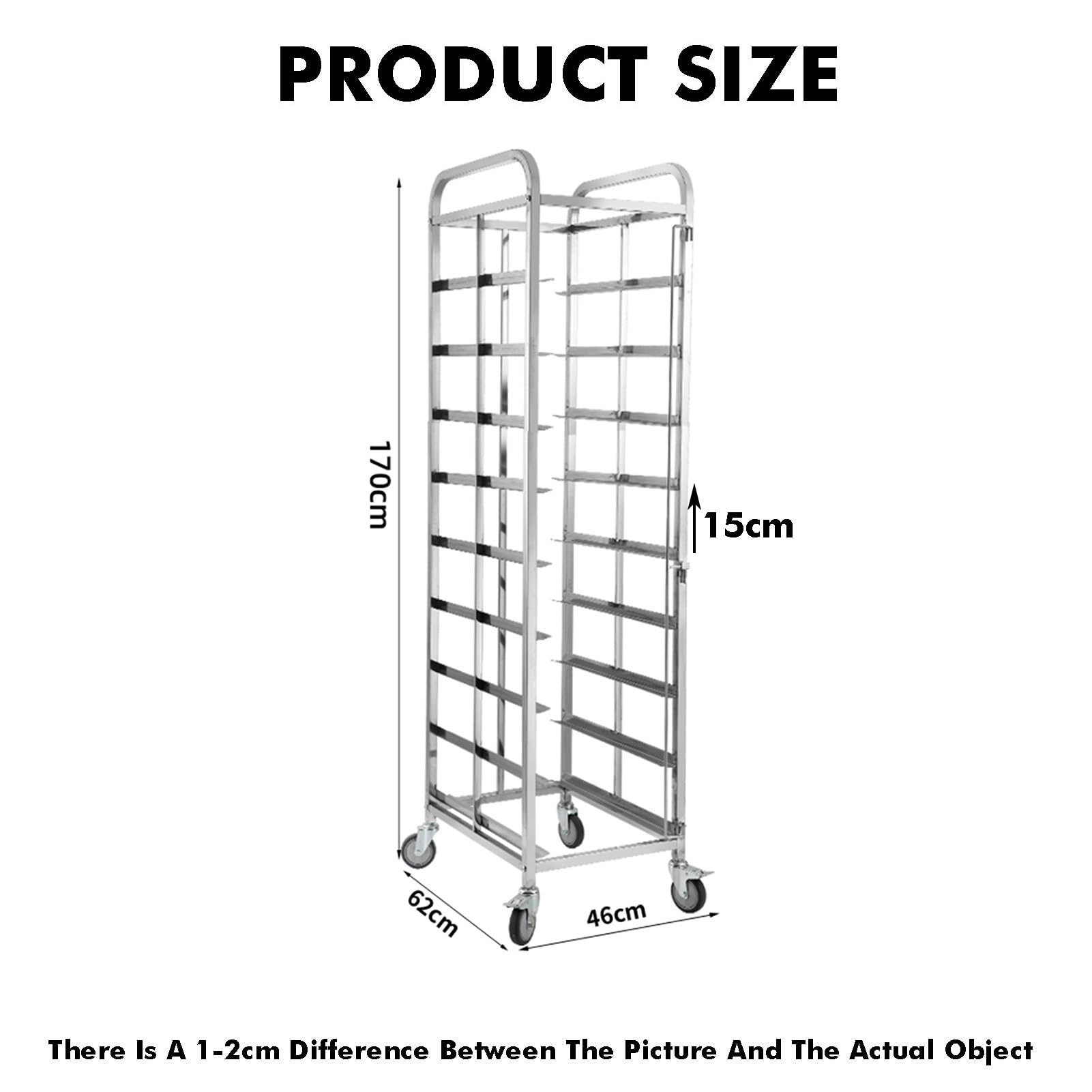 Grille de Cuisson à Pain Commerciale en Acier Inoxydable à 9 plaques, espacement de 15 cm, idéale pour Les boulangeries, Restaurants et Services de Restauration, équipée de roulettes verroui