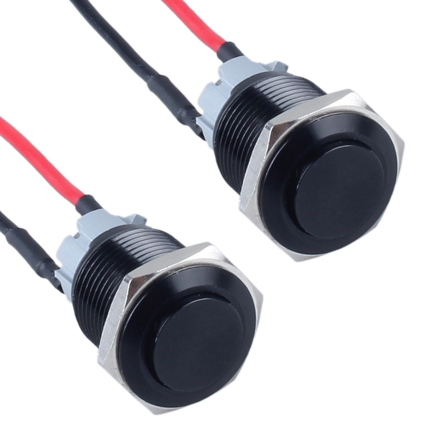 DMWD 2pcs 19mm Latching Metal Push Button Switch High Round Head Aluminium Shell with Pre-soldered Cable 3/4" Mounting Hole 1NO 12V 24V 36V 110V 220V