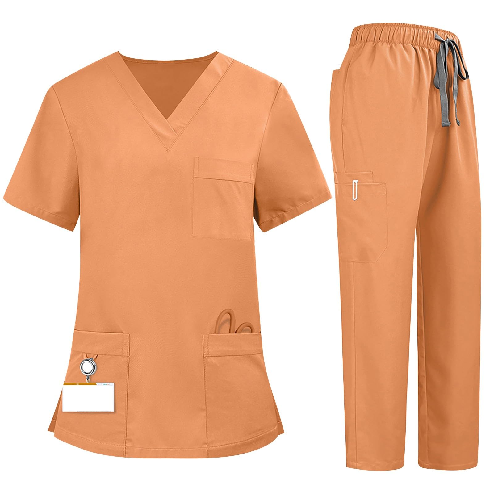 ADHOWBEW Scrubs for Women Set 2 Piece Stretch V Neck Scrub Top Jogger Pant with Cargo Pockets