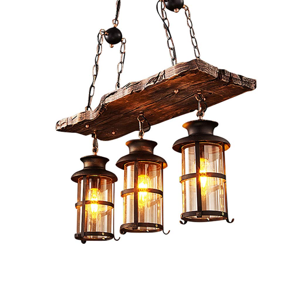 Lámpara Pendiente de La Vendimia de Metal Negro Lámpara de Techo de Vidrio Industrial y Madera Rústica Candelabros Altura Ajustable Para E27 Bombilla Para La Cocina Habitación Salón Lámpara Colgante