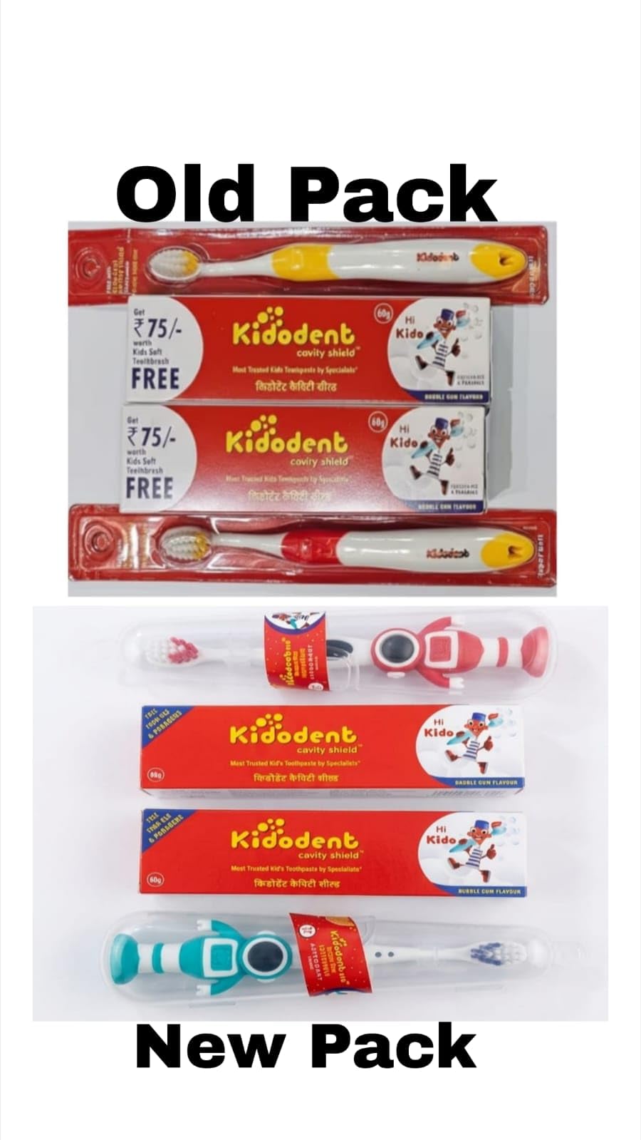 Kidodent Kids Toothpaste - Cavity Shield Dental Gel Bubblegum Flavour, 60g (Pack of [2]) with 2 toothbrushs free - Strong Teeth & Fresh Breath