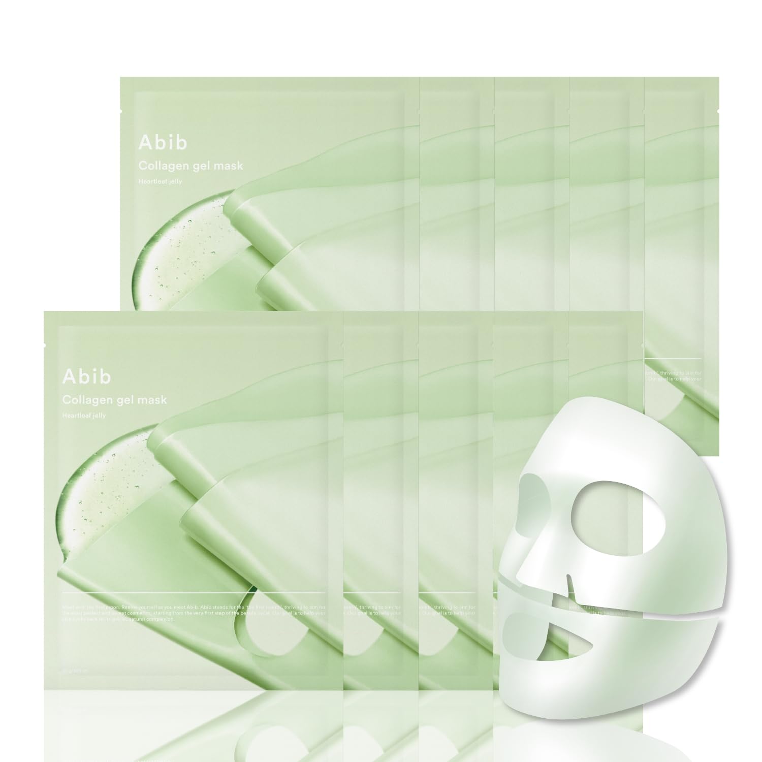 AbibCollagen Gel Mask Heartleaf Jelly 10 Sheets I Vegan Collagen, Cooling Nourishing Hyaluronic Acid Hydrogel Facial Mask