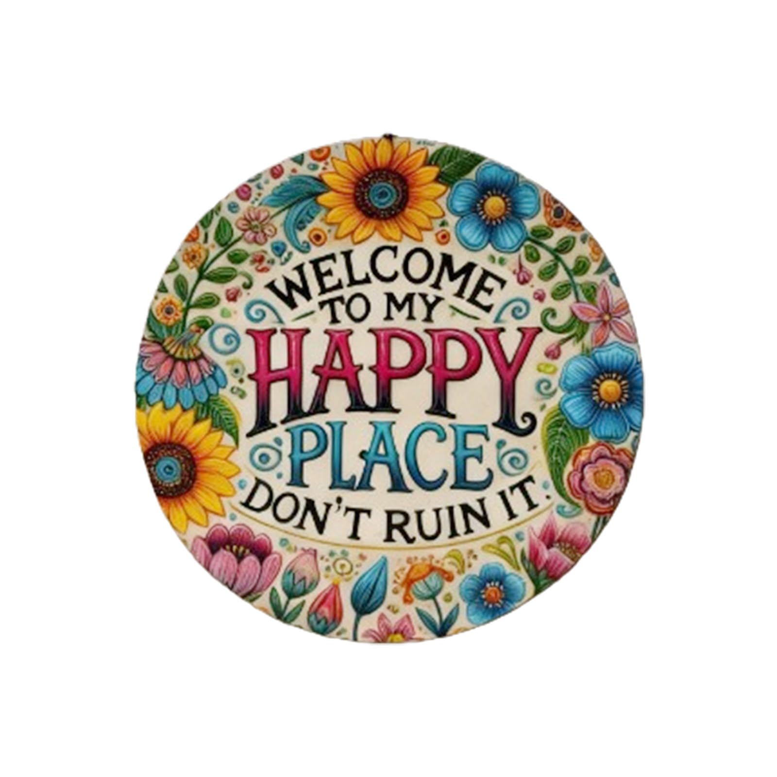 alloneslife Welcome Sign for Front Door Wood Welcome to Happy Place Plaques for Home Bedroom Kitchen Dining Decorations Decorative Wall Plaques Hangers