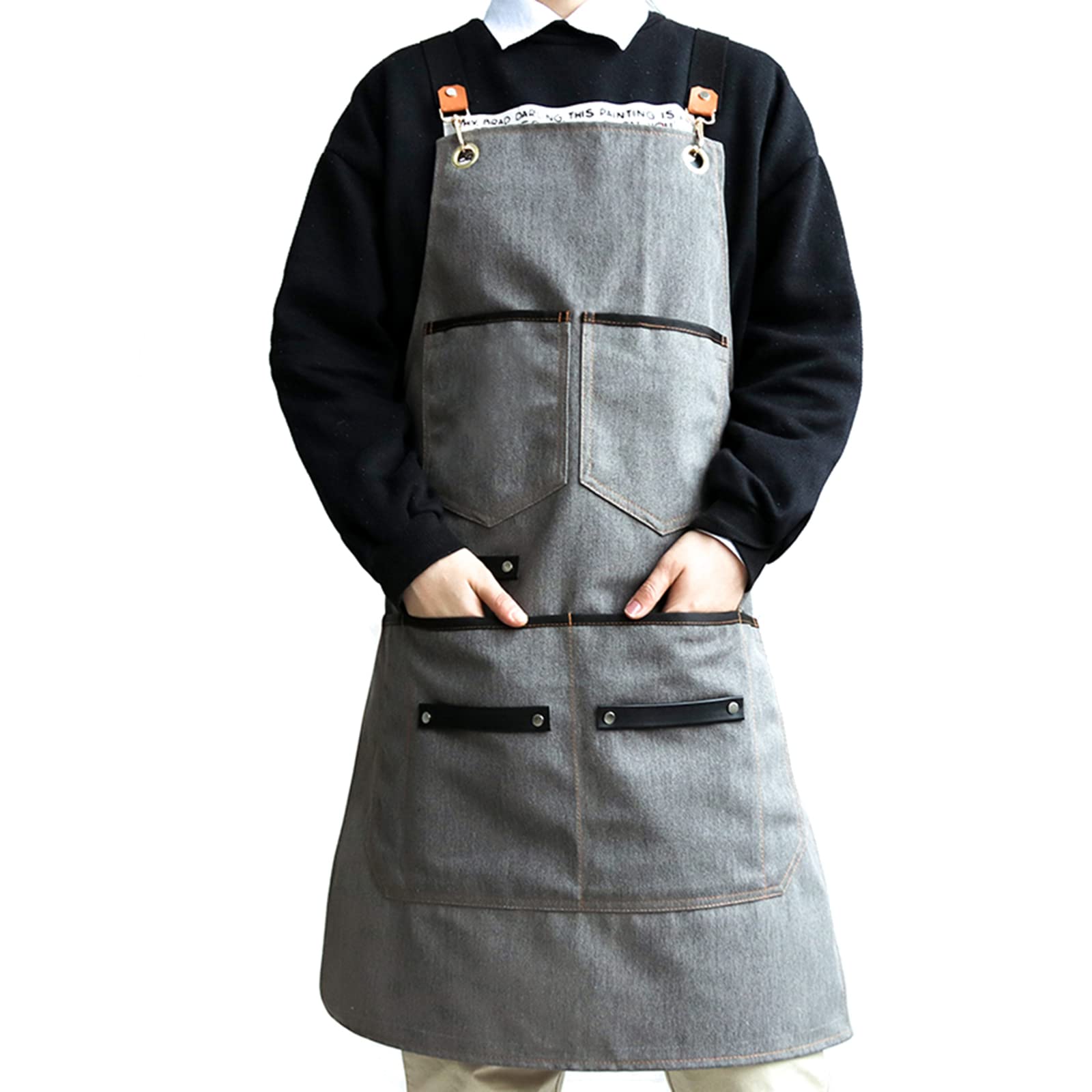 HQPCAHL Chef BBQ And Work Apron - Durable 10oz Cotton Canvas, Brass Hardware And Cross Back Straps- For Grilling Cooking