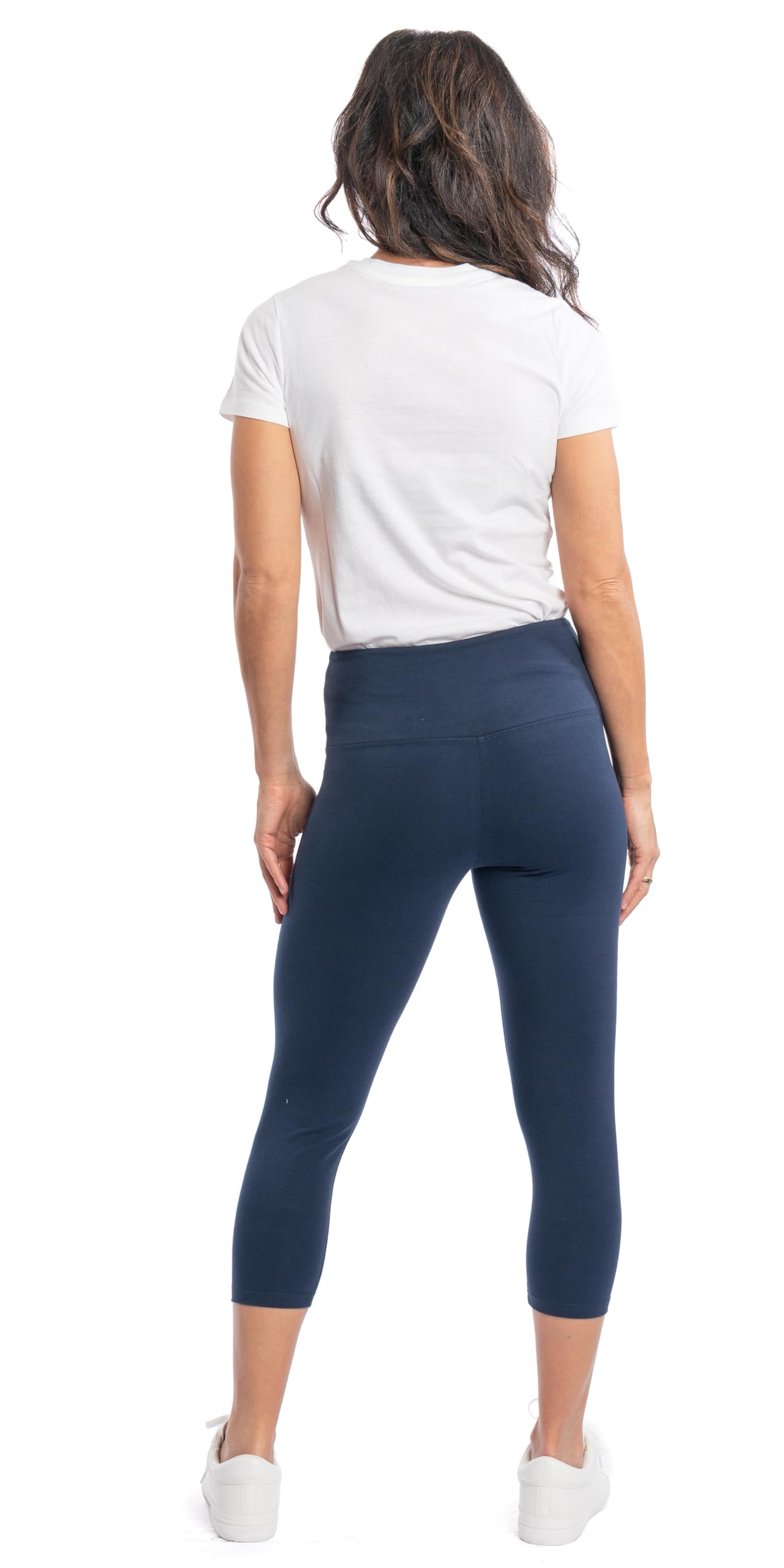 Leggings taille haute à enfiler, longueur corsaire en coton/élasthanne - Bleu - 2X