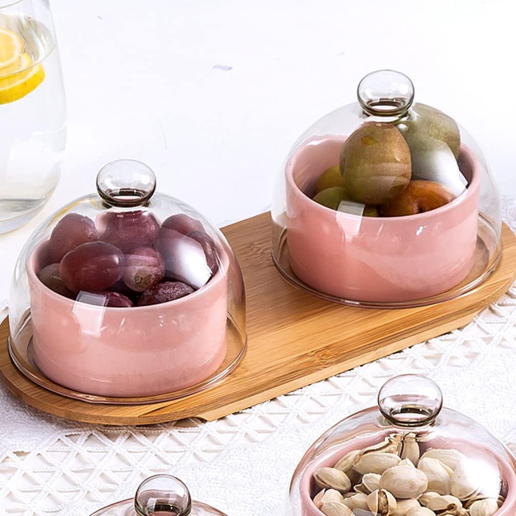 saladier salade Bols de desserts en céramique avec dôme: fruits de bonbon fruit Nut servant bols plats porcelaine salade de céréales bols de supe bol sucre bocaux yogourt pots for mousse en crème glac