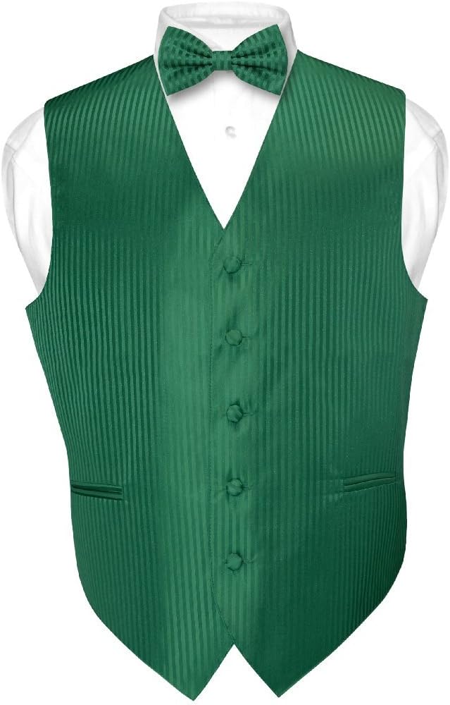 Vesuvio Napoli Men's Dress Vest & BOWTie BLACK Vertical Striped Design Bow Tie Set for Suit Tux