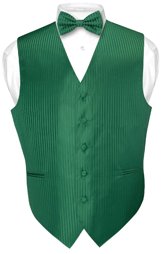 Men's Dress Vest & BOWTie BLACK Vertical Striped Design Bow Tie Set for Suit Tux-image-37