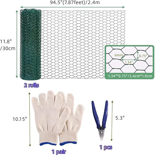 Miniatura 2 de Red de alambre de pollo verde, valla de alambre de pollo para manualidades, red hexagonal de alambre de pollo de 11.8 x 94.5 pulgadas para
