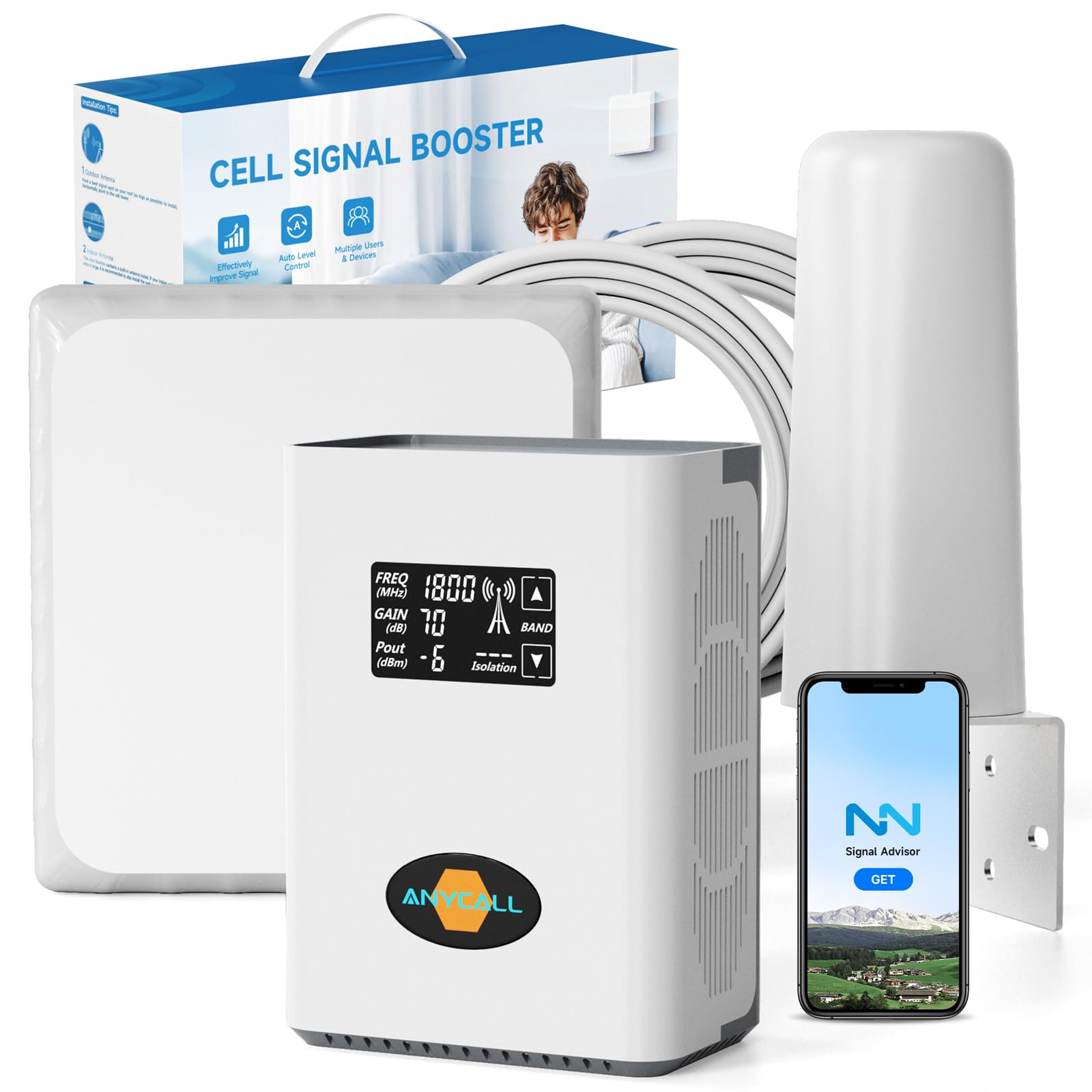 Amplificador Señal Movil para Banda 3, 7, 8 y 20, 5G 4G LTE 3G gsm Repetidor para Hogar y Oficina, Señal Movil Compatible con Orange Yoigo y más, con Antena Omnidireccional