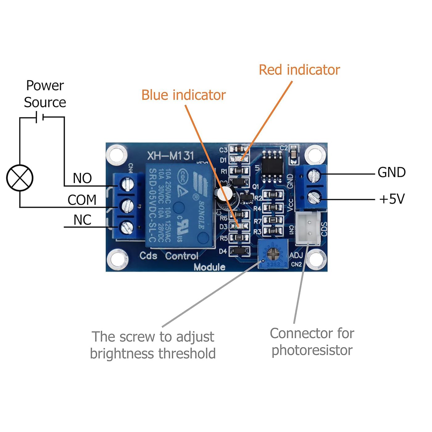 Dutty XH - m131 module de relais photorésistif, DC 12V 10A commutateur de commande optique module de relais photorésistif détecteur luminosité module de commande automatique avec câble 5 PCS