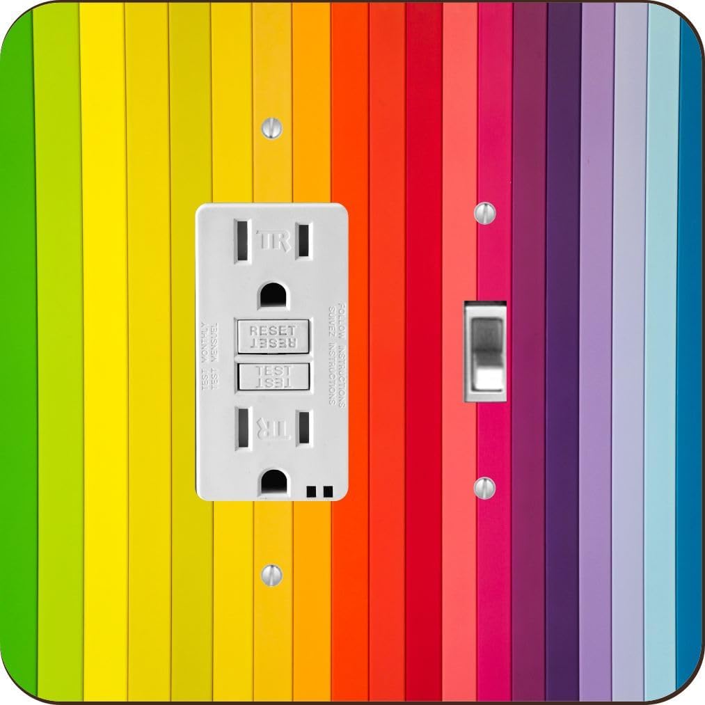 Rainbow Striped Boards Multicolor -Light Switch Plate Cover - Double GFI Double Rocker - Two Gang Switch Plate Cover Switch Plate Cover