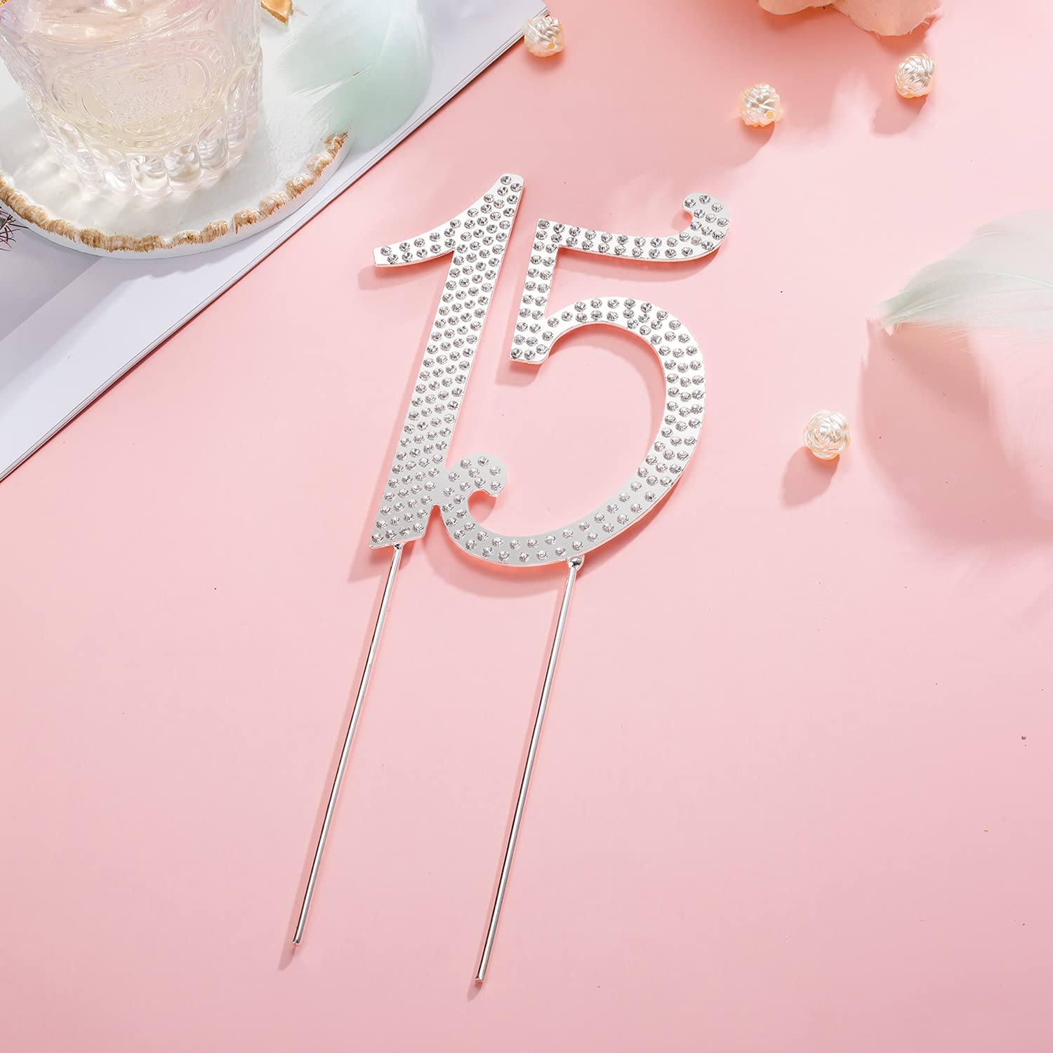 15 Numero di Strass Cake Topper, Decorazione Torta 15 Compleanno, Squisite Water Diamond, per 15 Festa di Compleanno di Anniversario per Feste(Oro