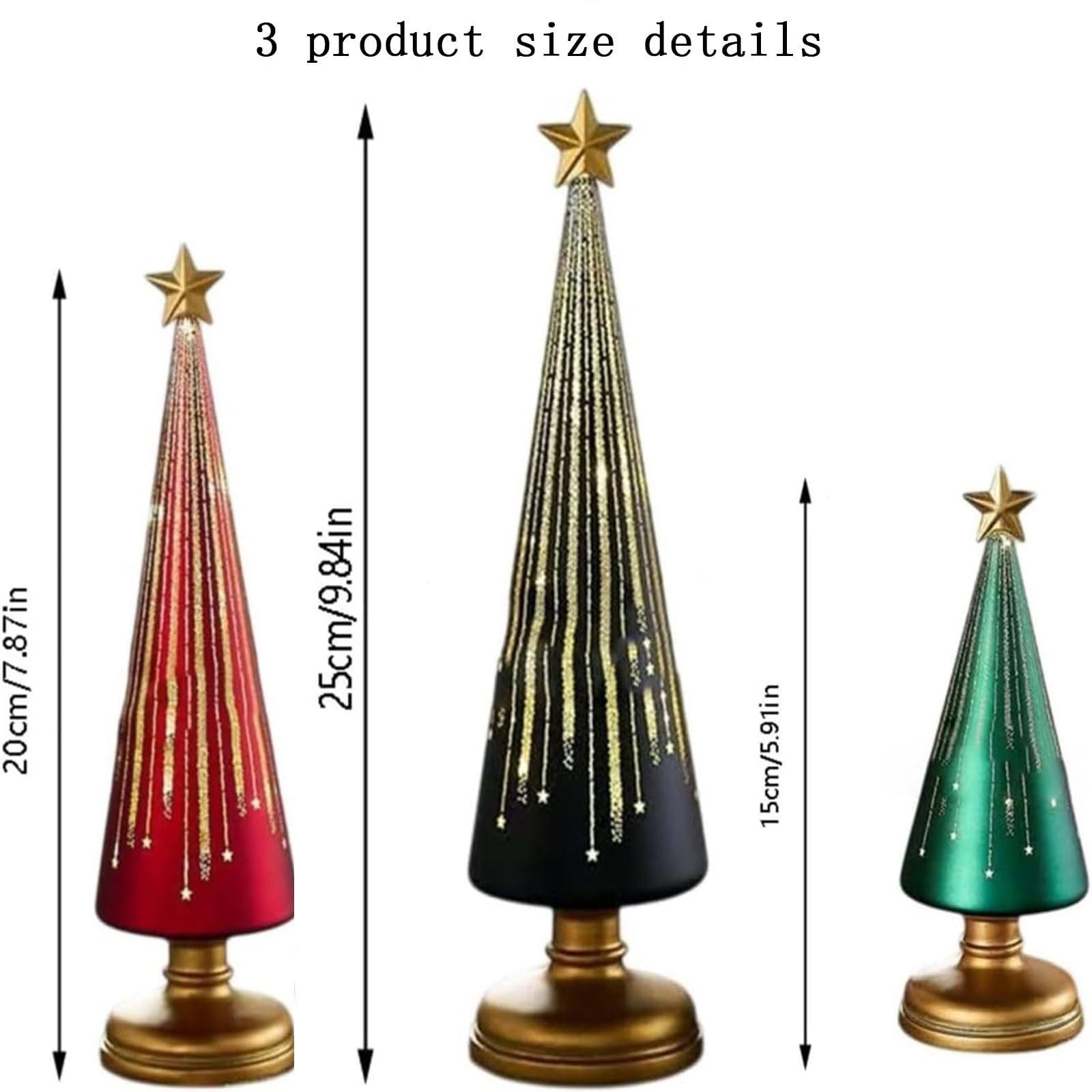 Timer Lighted Sparkling Starry Night Glass Trees,3 Stück Starry Night Bäume,Gradient Glass Weihnachtsbaum Mit LED-Licht,Festliche Lebkuchen-Design Dekoration Für Resin-Weihnachtsanhänger-Black||3pcs
