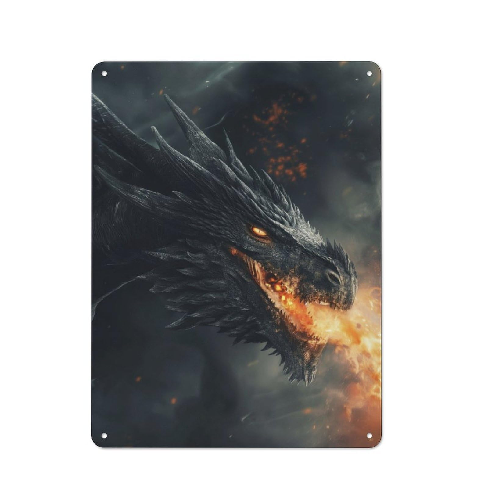 Junmoney Black Fire Dragon Rustic Metal Plaque 40X30cm For Guest Room Or Hallway, For Home Interiors, Feature Walls And Decorative Displays