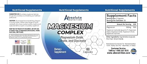 Miniatura 2 de Absolute Nutrition Complejo de magnesio - Óxido de magnesio, citrato y glicinato, para la salud muscular, nerviosa y cardiovascular - 60 cápsulas