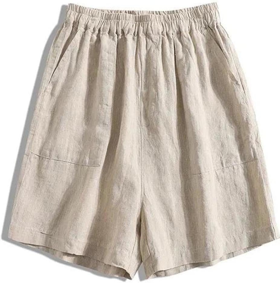 Women Thin Cotton Linen Wide Leg Pants Loose Casual High Waist Retro Straight Comfortable Short Pants