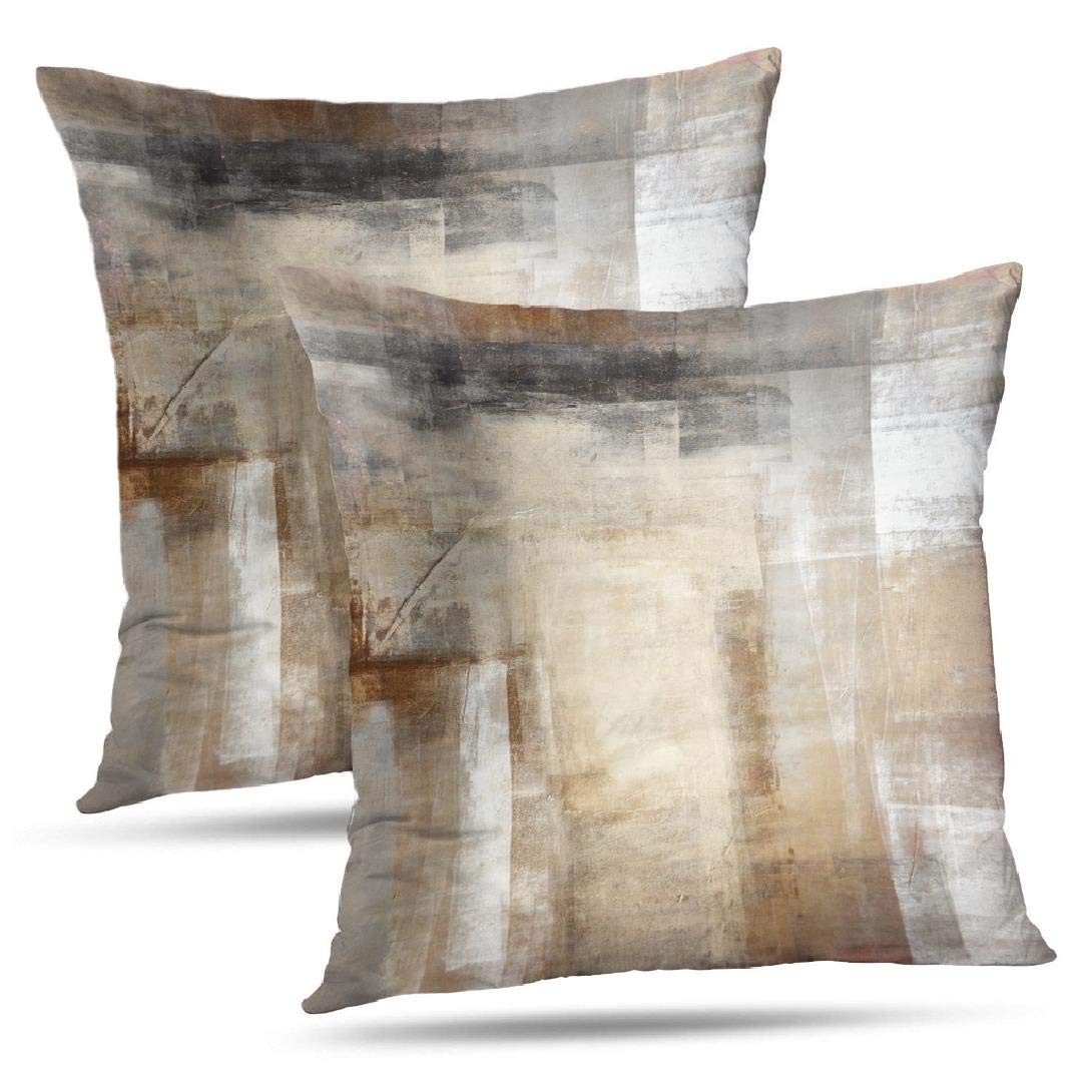 ONELZ Abstract Art Throw Pillow Covers, Brown and Beige Abstract Art Painting Double-Sided Cushion Cover 18 x 18 Decorative Home Gift Bed Pillowcase, Abstract Art 12