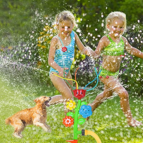 Sprinkler for Kids Flower Splash Spray Outdoor Water Toys Lawn Garden Yard Backyard Spinning Sprinklers Outside Toddlers Kids Toys Age 3 4 5 6 7 8 3-10 8-12 Year Old Boys Girls Summer Party Games