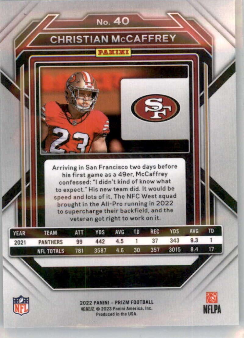 Amazon.com: 2022 Panini Prizm #40 Christian McCaffrey San