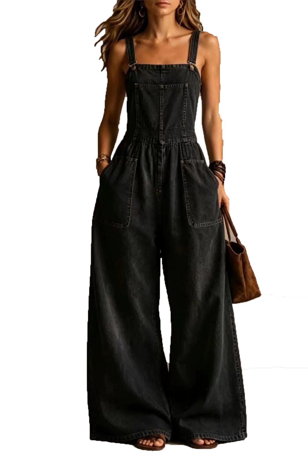 Mode Denim-Hosen für Frauen Lockerer Schnitt Klassische Freizeit-Jeans Street-Jumpsuit Weite Jeans-Rompers